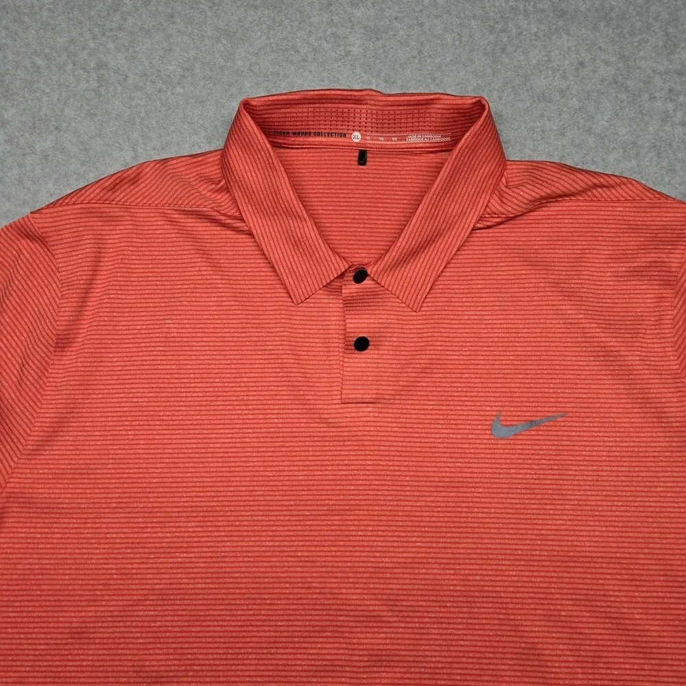 Nike Tiger Woods Collection Polo Mens XL‎ Red Micro Stripe Dri Fit Golf